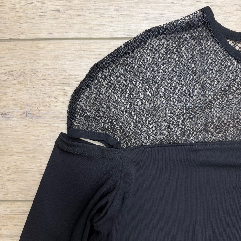 DKNY Womens Black Cold Shoulder Mesh Long Sleeve Dress Whimsigoth Large - Picture 3 of 12
